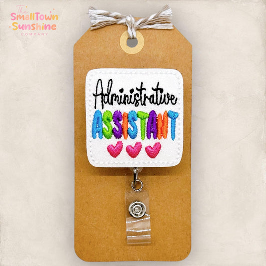 Administrative Assistant Badge Reel, Secretary Badge Holder, School Lanyard, Retractable ID Holder, Badge Buddy, Coworker Gift | GLITTER
