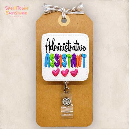 Administrative Assistant Badge Reel, Secretary Badge Holder, School Lanyard, Retractable ID Holder, Badge Buddy, Coworker Gift | GLITTER