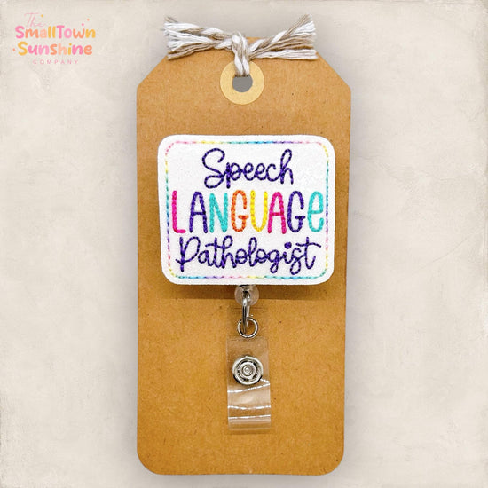 Speech Language Pathologist Badge Reel, Speech Therapy Badge Clip, SLP Lanyard, Coworker Gift, Name Tag, Retractable ID Holder | GLITTER