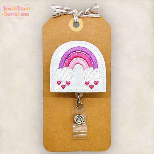 Rainy Rainbow Hearts Badge Reel, Valentine Badge Reel, Nurse Badge Clip, Teacher Lanyard, Coworker Gift, Name Tag, Retractable ID Holder