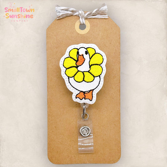 Goose with Flowers Badge Reel, Silly Bird Badge Reel, Nurse Badge Clip, Teacher Lanyard, Coworker Gift, Retractable ID Holder | GLITTER