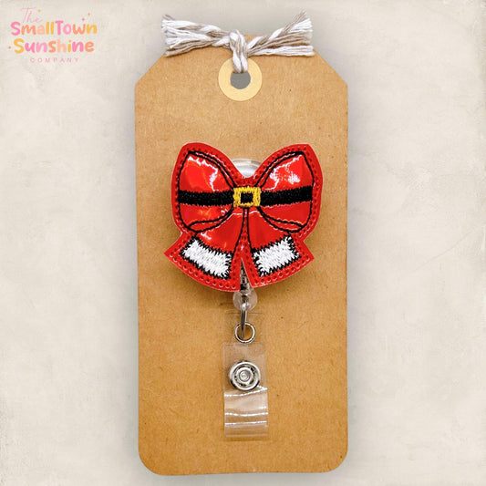 Red Santa Bow Badge Reel, Coquette Christmas Badge Reel, Nurse Badge Clip, Teacher Lanyard, Coworker Gift, Name Tag, Retractable ID Holder