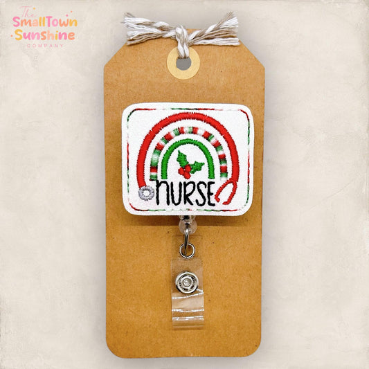 Christmas Stethoscope Rainbow Badge Reel, Registered Nurse Badge Clip, Lanyard, RN Name Tag, Coworker Gift, Retractable ID Holder | GLITTER