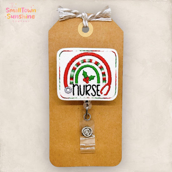 Christmas Stethoscope Rainbow Badge Reel, Registered Nurse Badge Clip, Lanyard, RN Name Tag, Coworker Gift, Retractable ID Holder | GLITTER