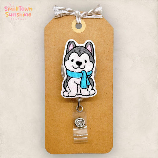 Winter Husky Badge Reel, Christmas Dog Badge Reel, Nurse Badge Clip, Teacher Lanyard, Coworker Gift, Name Tag, Retractable ID Holder