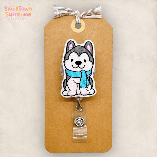 Winter Husky Badge Reel, Christmas Dog Badge Reel, Nurse Badge Clip, Teacher Lanyard, Coworker Gift, Name Tag, Retractable ID Holder