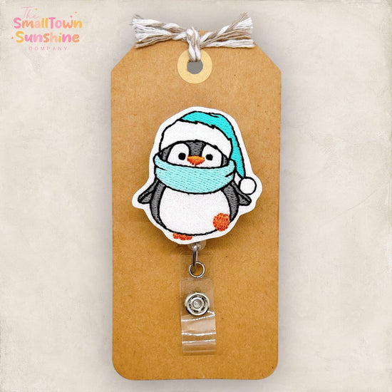 Teal Penguin Badge Reel, Winter Badge Reel, Nurse Badge Clip, Teacher Lanyard, Coworker Gift, Name Tag, Retractable ID Holder | GLITTER