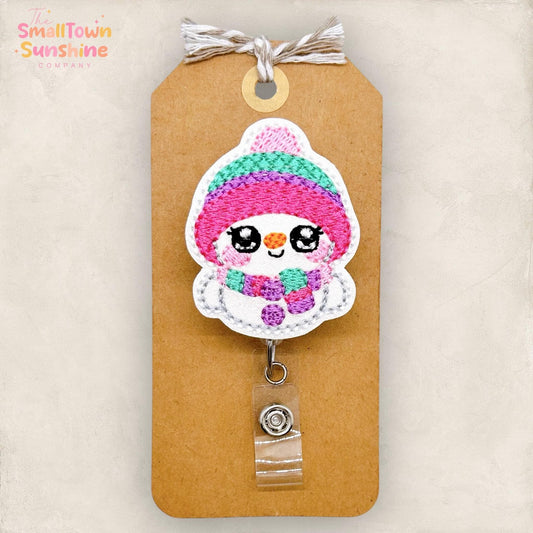 Pastel Snowman Badge Reel, Winter Badge Reel, Nurse Badge Clip, Teacher Lanyard, Coworker Gift, Badge Buddy, Retractable ID Holder | GLITTER