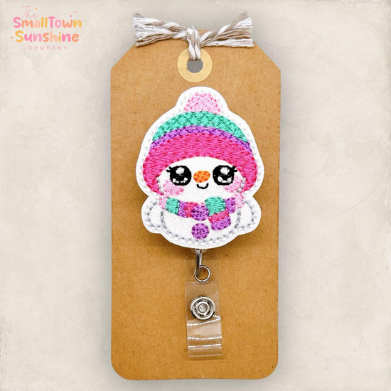 Pastel Snowman Badge Reel, Winter Badge Reel, Nurse Badge Clip, Teacher Lanyard, Coworker Gift, Badge Buddy, Retractable ID Holder | GLITTER