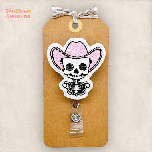 Cowboy Skeleton Badge Reel, Western Halloween Badge Clip, Nurse Badge Reel, Teacher Lanyard, Retractable ID Holder, Badge Buddy | GLITTER