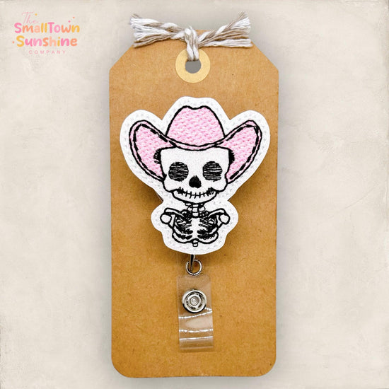 Cowboy Skeleton Badge Reel, Western Halloween Badge Clip, Nurse Badge Reel, Teacher Lanyard, Retractable ID Holder, Badge Buddy | GLITTER