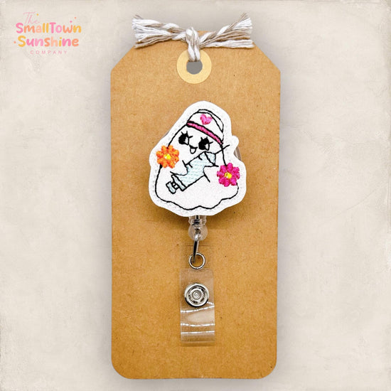 Syringe Ghost Badge Reel, Halloween Name Tag, Nurse Badge Clip, School Lanyard, Coworker Gift, Badge Buddy, Retractable ID Holder | GLITTER