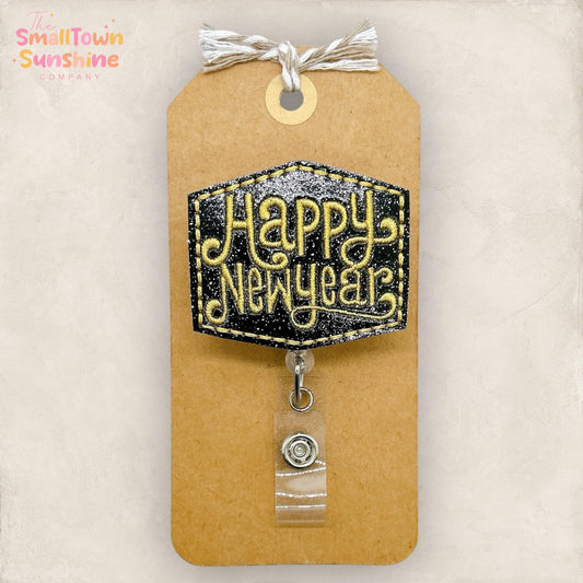 Happy New Year Badge Reel, New Year’s Eve Badge Reel, Nurse Badge Clip, Teacher Lanyard, Coworker Gift, Retractable ID Holder | GLITTER