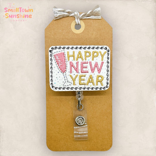 Happy New Year Badge Reel, New Year’s Eve Champagne Topper, Nurse Badge Clip, Teacher Lanyard, Coworker Gift, Retractable ID Holder