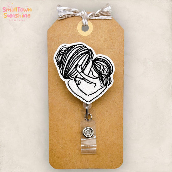 Mother and Daughter Retractable Badge Reel: Mom ID Holder, Name Tag, Topper, Coworker Gift, Lanyard, MRI Safe, Heavy Duty Options | GLITTER