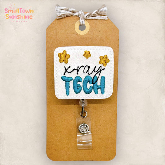 Xray Tech Retractable Badge Reel: ID Holder, Swappable Topper, Coworker Gift, Lanyard, Name Tag, MRI Safe, Heavy Duty Options | GLITTER