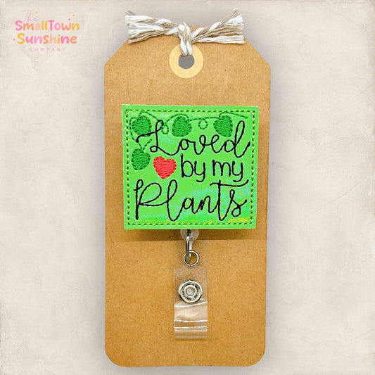 Loved by My Plants Retractable Badge Reel: ID Holder, Name Tag, Swappable Topper, Coworker Gift, Lanyard, MRI Safe, Heavy Duty Options