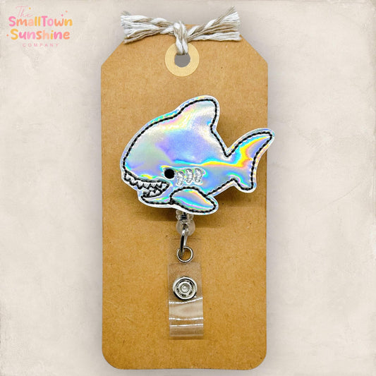 Holographic Shark Retractable Badge Reel: Ocean Animal ID Holder, Name Tag, Topper, Coworker Gift, Lanyard, MRI Safe, Heavy Duty Options