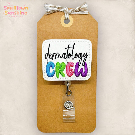 Dermatology Crew Retractable Badge Reel: Dermatologist ID Holder, Name Tag, Topper, Coworker Gift, Lanyard, MRI Safe, Heavy Duty | GLITTER