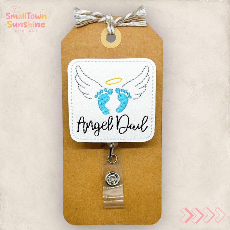 Angel Dad Retractable Badge Reel: Infancy Pregnancy Loss ID Holder, Name Tag, Topper, Coworker Gift, Lanyard, MRI Safe, Heavy Duty Options