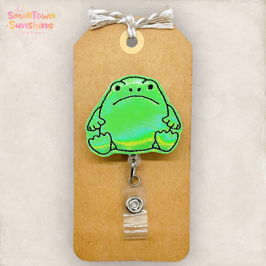 Grumpy Frog Retractable Badge Reel: Jelly Animal ID Holder, Name Tag, Topper, Coworker Gift, Lanyard, MRI Safe, Heavy Duty Options