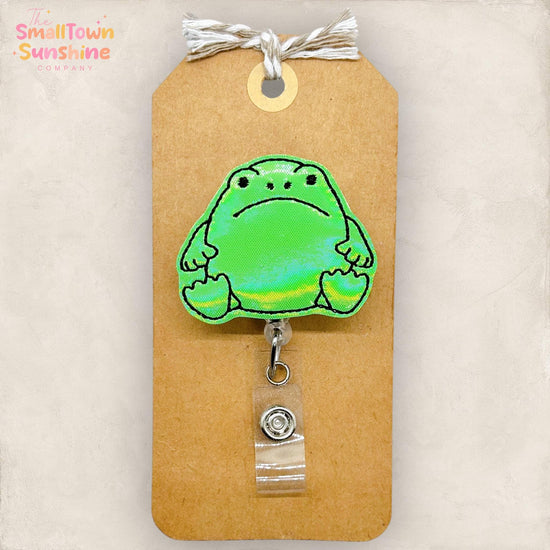 Grumpy Frog Retractable Badge Reel: Jelly Animal ID Holder, Name Tag, Topper, Coworker Gift, Lanyard, MRI Safe, Heavy Duty Options