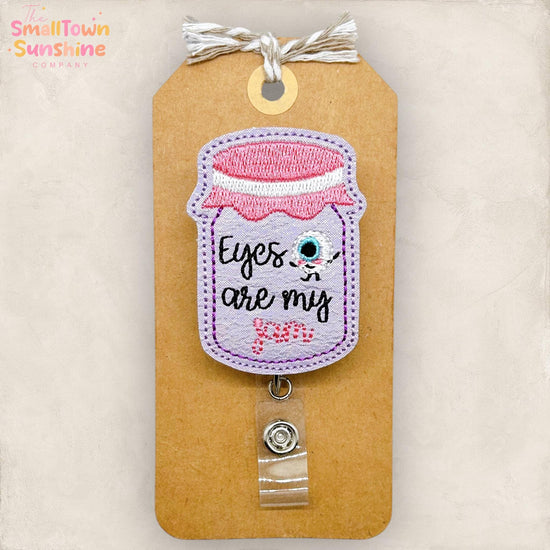 Eyes Are My Jam Retractable Badge Reel: Optometry ID Holder, Name Tag, Topper, Coworker Gift, Lanyard, MRI Safe, Heavy Duty Options