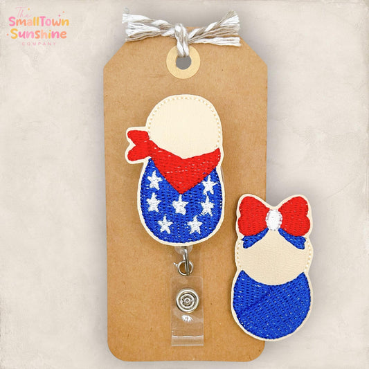 Patriotic Baby Retractable Badge Topper: July 4th ID Holder