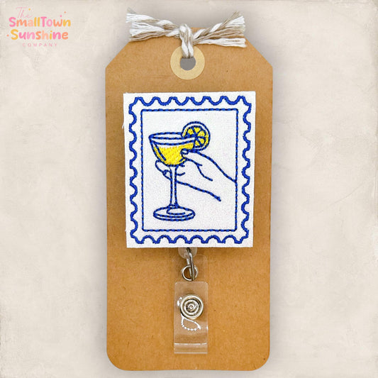 Summer Drink Stamp Retractable Badge Reel: ID Holder, Name Tag, Topper, Nurse Gift, Lanyard, MRI Safe, Heavy Duty Options | GLITTER