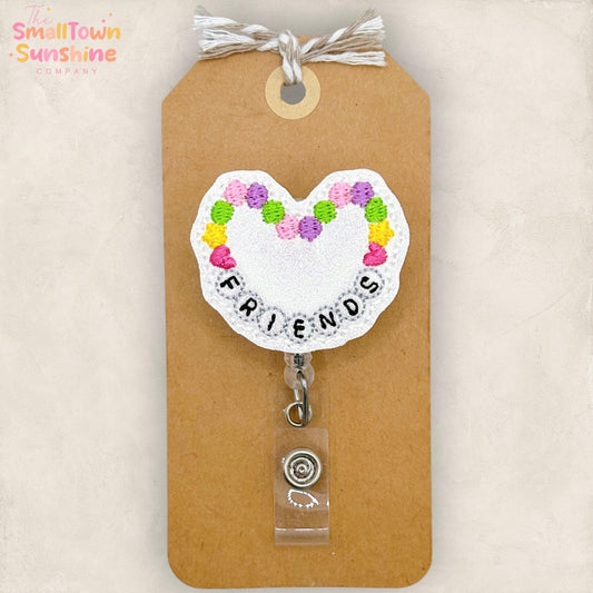 Friends Bracelet Retractable Badge Reel: ID Holder, Name Tag, Swappable Topper, Coworker Gift, Lanyard, MRI Safe, Heavy Duty | GLITTER