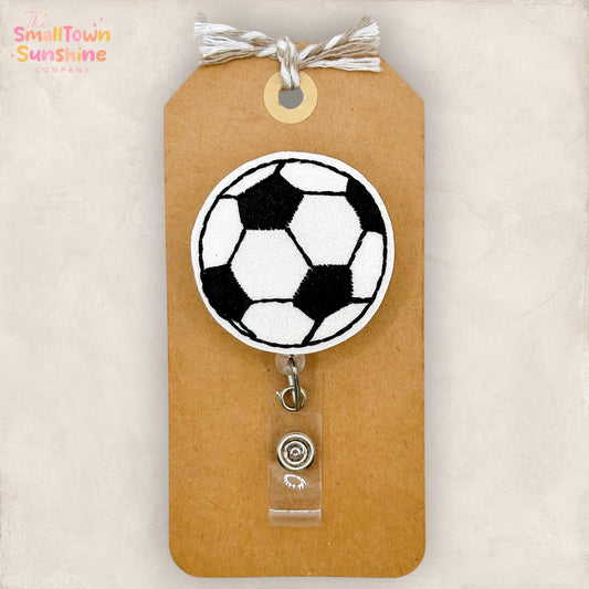 Soccer Ball Retractable Badge Reel: Sport ID Holder, Name Tag, Topper, Coworker Gift, Lanyard, MRI Safe, Heavy Duty Options | GLITTER