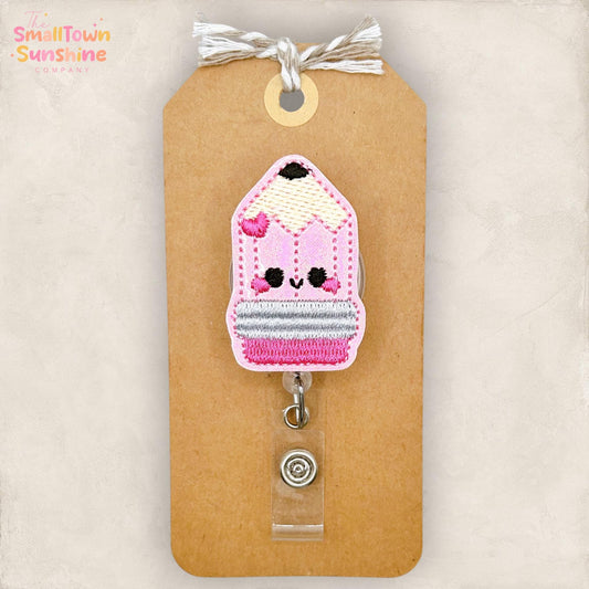 Pink Pencil Retractable Badge Reel: Teacher ID Holder, Name Tag, Topper, Coworker Gift, Lanyard, MRI Safe, Heavy Duty Options