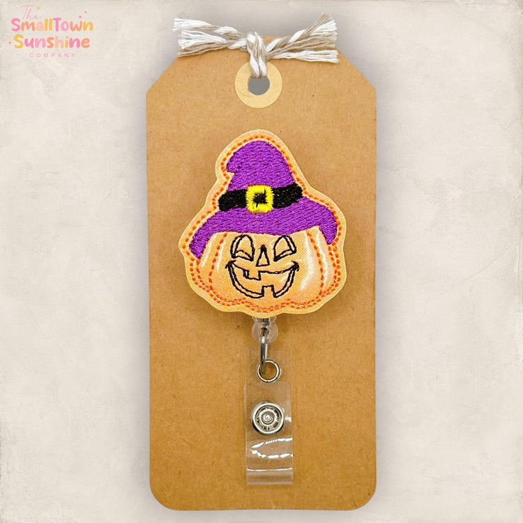 Jack o Lantern Witch Retractable Badge Reel: Halloween ID Holder, Name Tag, Swappable Topper, Coworker Gift, Lanyard, MRI Safe, Heavy Duty