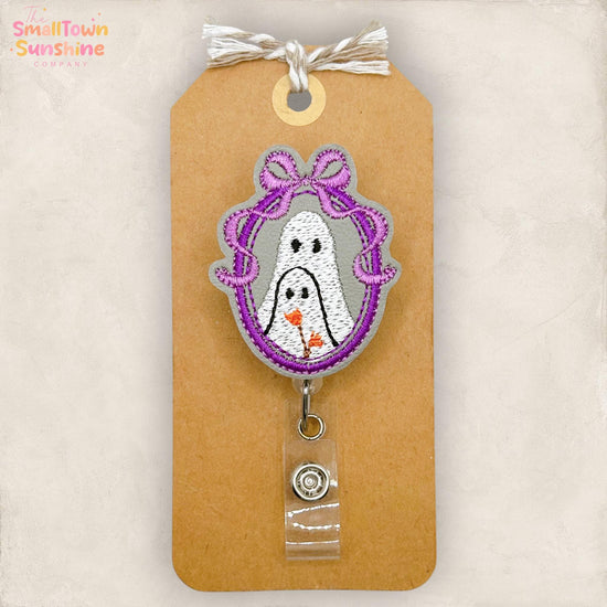 Vintage Ghost Cameo Retractable Badge Reel: Halloween ID Holder, Name Tag, Swappable Topper, Coworker Gift, Lanyard, MRI Safe, Heavy Duty