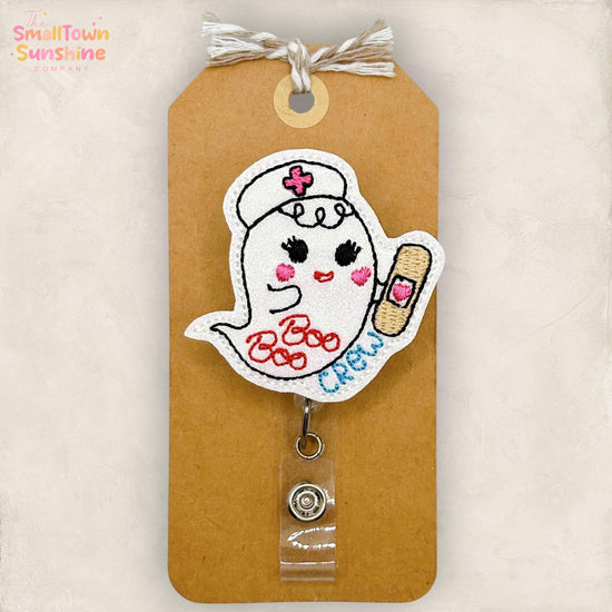 Boo Boo Crew Ghost Retractable Badge Reel: Nurse ID Holder, Name Tag, Topper, Coworker Gift, Lanyard, MRI Safe, Heavy Duty | GLITTER