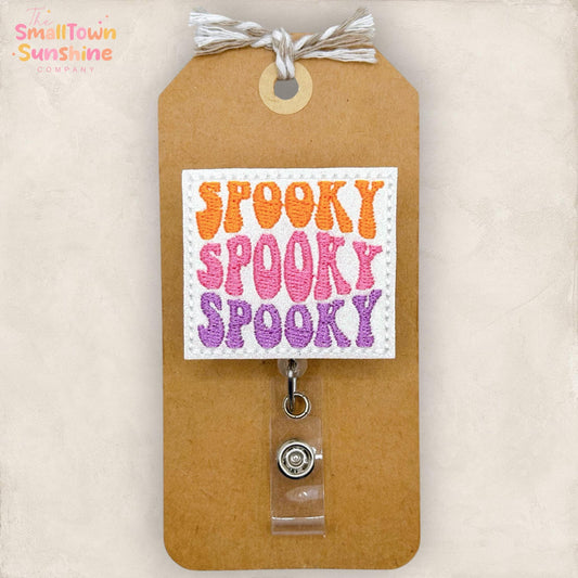 Spooky Retractable Badge Reel: Halloween ID Holder, Name Tag, Swappable Topper, Coworker Gift, Lanyard, MRI Safe, Heavy Duty | GLITTER