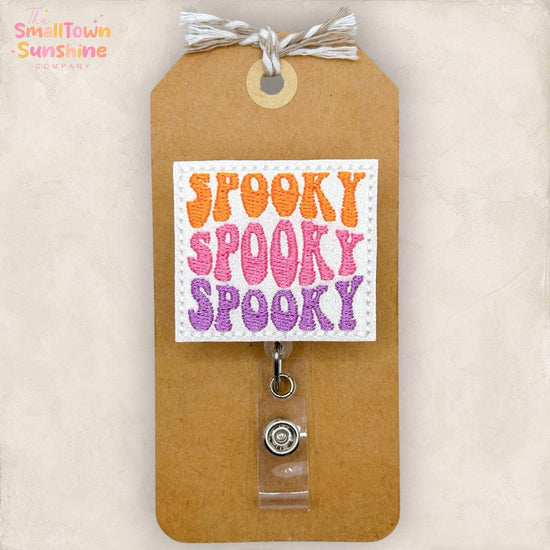 Spooky Retractable Badge Reel: Halloween ID Holder, Name Tag, Swappable Topper, Coworker Gift, Lanyard, MRI Safe, Heavy Duty | GLITTER