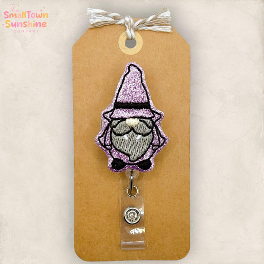 Vampire Gnome Retractable Badge Reel: Halloween ID Holder, Name Tag, Topper, Coworker Gift, Lanyard, MRI Safe, Heavy Duty | GLITTER