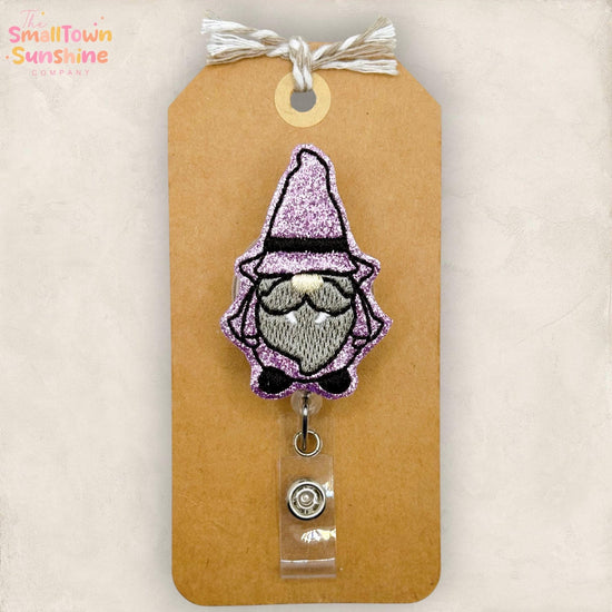Vampire Gnome Retractable Badge Reel: Halloween ID Holder, Name Tag, Topper, Coworker Gift, Lanyard, MRI Safe, Heavy Duty | GLITTER