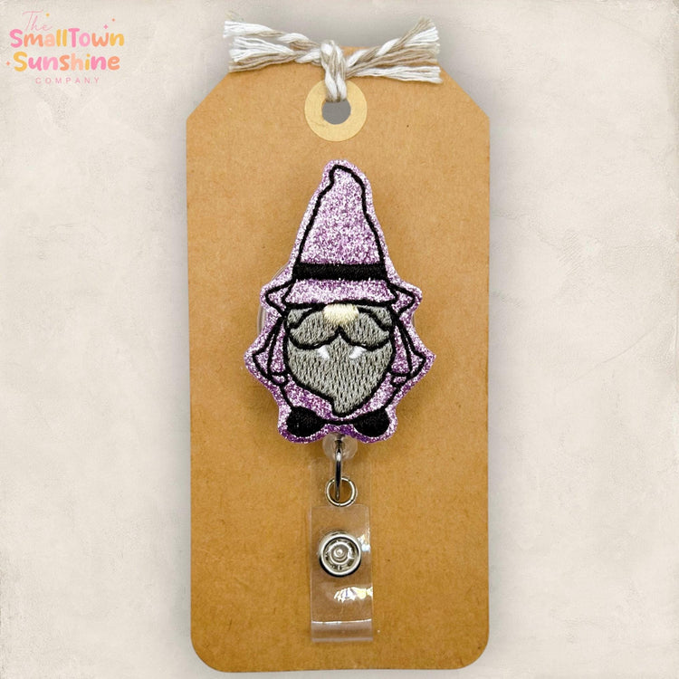 Vampire Gnome Retractable Badge Reel: Halloween ID Holder, Name Tag, Topper, Coworker Gift, Lanyard, MRI Safe, Heavy Duty | GLITTER