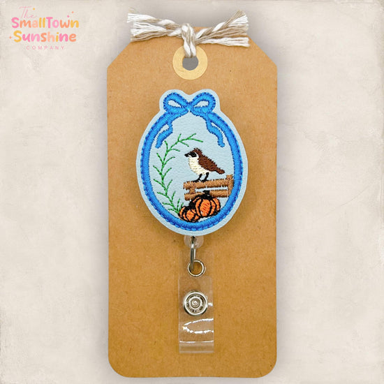 Vintage Fall Bird Cameo Retractable Badge Reel: Autumn ID Holder, Name Tag, Swappable Topper, Coworker Gift, Lanyard, MRI Safe, Heavy Duty