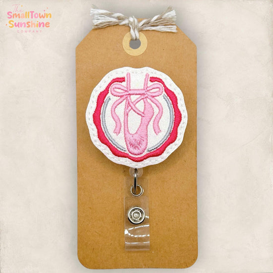 Ballet Slipper Retractable Badge Reel: Dancer ID Holder, Name Tag, Swappable Topper, Coworker Gift, Lanyard, MRI Safe, Heavy Duty | GLITTER