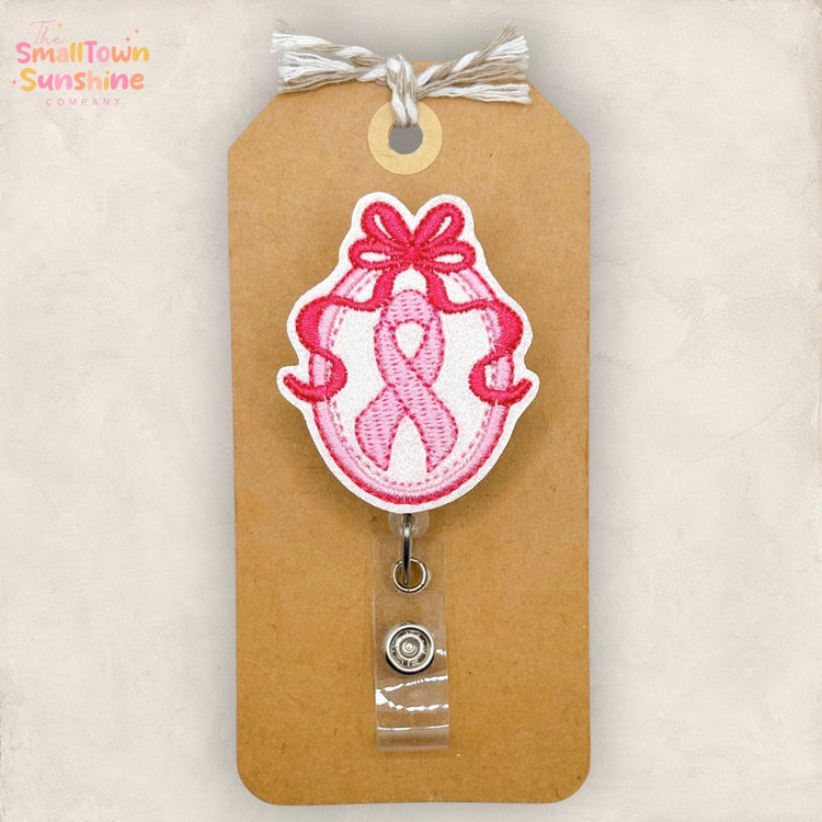 Vintage Breast Cancer Cameo Retractable Badge Reel: Oncology ID Holder, Name Tag, Topper, Coworker Gift, Lanyard, MRI Safe Option | GLITTER