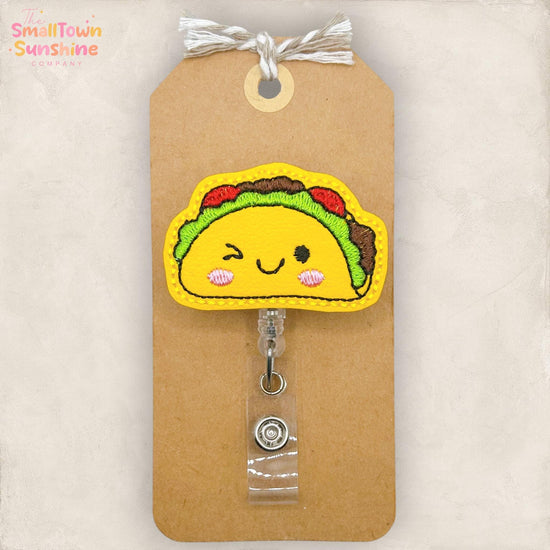 Taco Retractable Badge Reel: Cute Food ID Holder, Name Tag, Swappable Topper, Coworker Gift, Lanyard, MRI Safe, Heavy-Duty Options