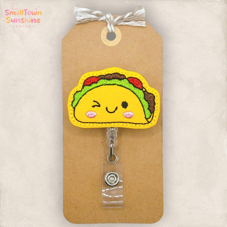 Taco Retractable Badge Reel: Cute Food ID Holder, Name Tag, Swappable Topper, Coworker Gift, Lanyard, MRI Safe, Heavy-Duty Options