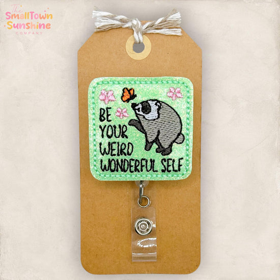 Weird Wonderful Self Retractable Badge Reel: Funny Raccoon ID Holder, Name Tag, Swappable Topper, Lanyard, MRI Safe, Heavy Duty | GLITTER