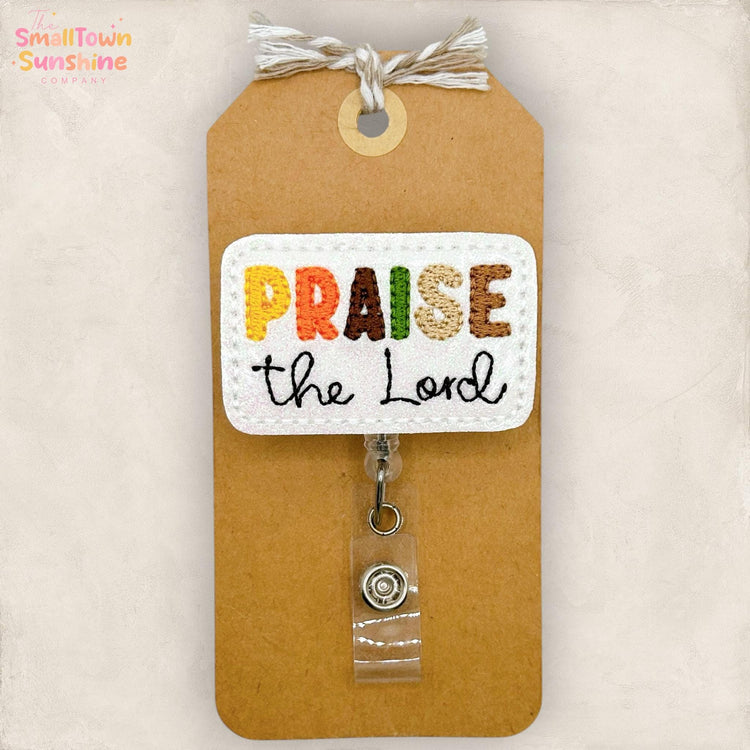 Praise the Lord Retractable Badge Reel: Christian ID Holder, Name Tag, Topper, Coworker Gift, Lanyard, MRI Safe, Heavy Duty | GLITTER