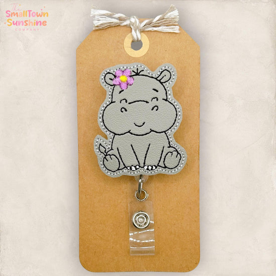 Girlie Hippo Retractable Badge Reel: Hippopotamus ID Holder, Animal Name Tag, Topper, Coworker Gift, Lanyard, MRI Safe, Heavy Duty