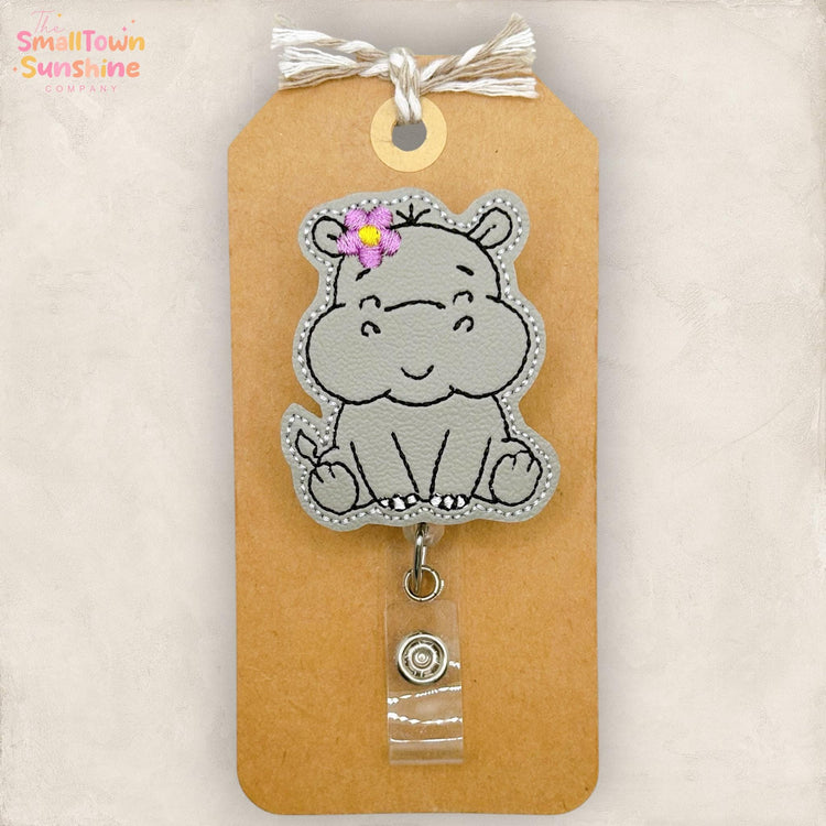 Girlie Hippo Retractable Badge Reel: Hippopotamus ID Holder, Animal Name Tag, Topper, Coworker Gift, Lanyard, MRI Safe, Heavy Duty