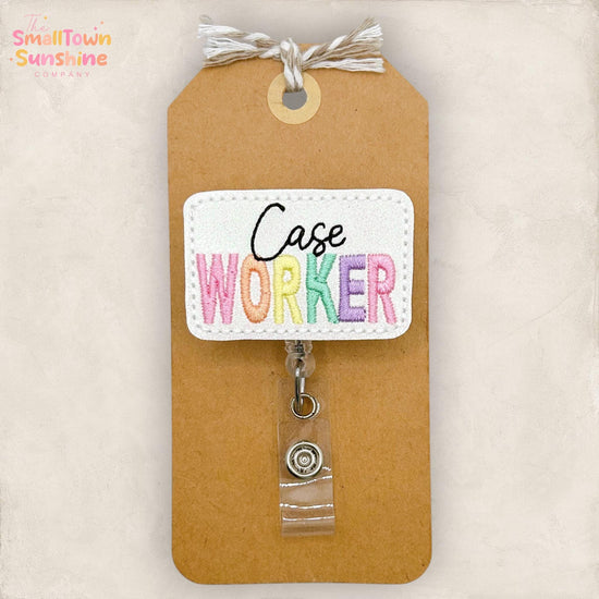 Case Worker Retractable Badge Reel: Social Services ID Holder, Name Tag, Topper, Coworker Gift, Lanyard, MRI Safe, Heavy Duty | GLITTER
